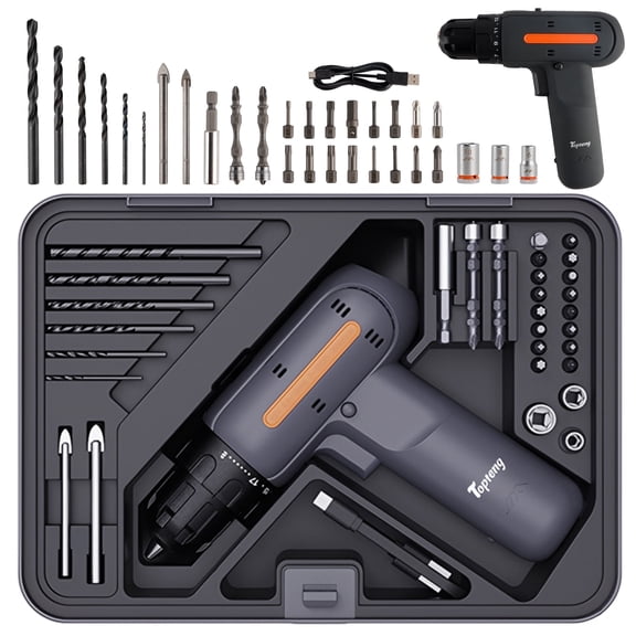 12V Cordless Drill & 64-Piece Tool Set with Modular Toolbox for Home DIY & Repairs