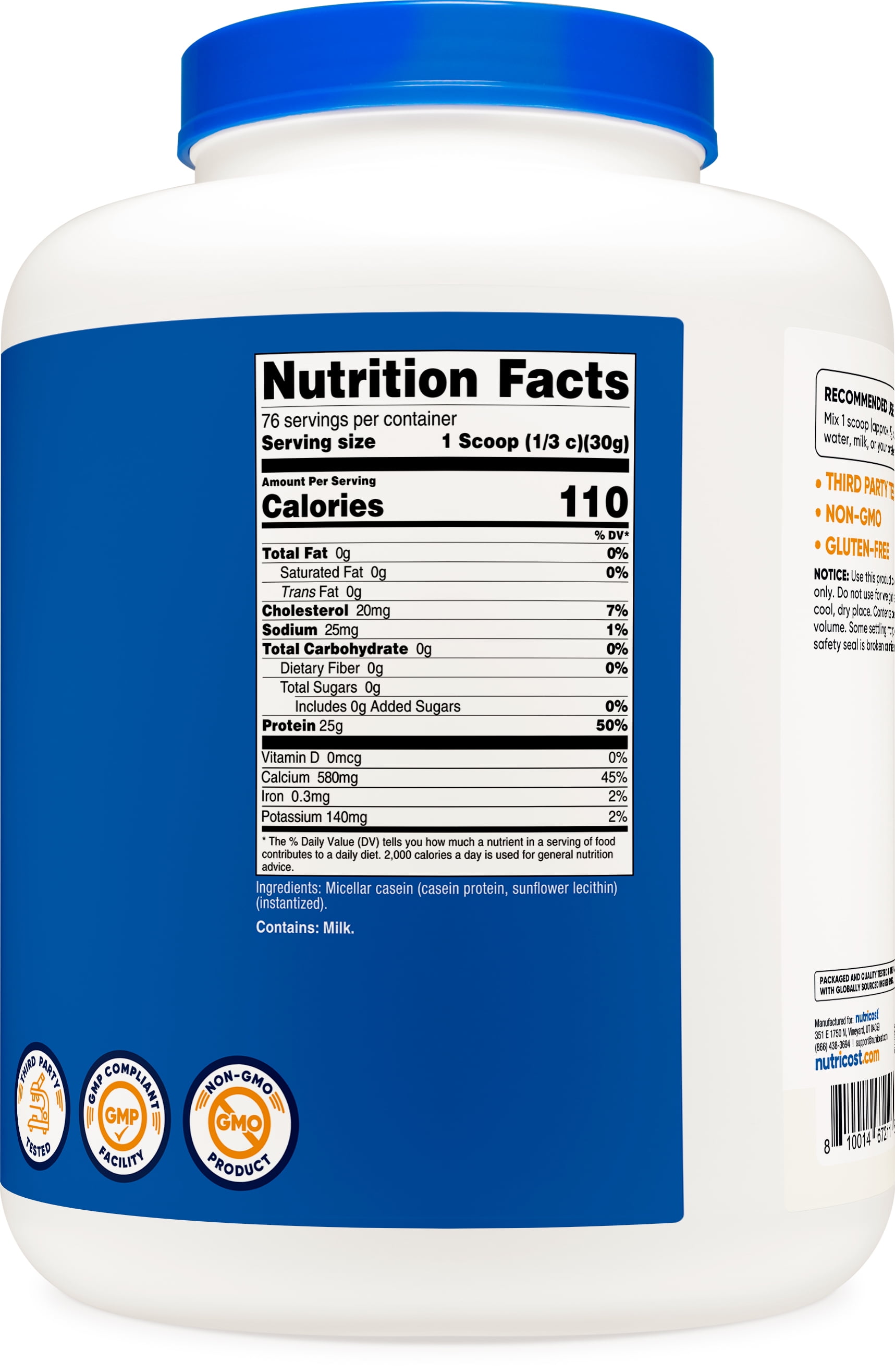 Nutricost Casein Protein Powder 5lb (Unflavored) - Micellar Casein