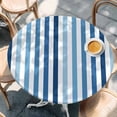 thumbnail image 2 of Blue Stripe Round Tablecloth, Fitted Table Cover with Elastic for 45"-54" Round Tables, Ombre Geometric Farmhouse Vertical Striped Table Cloth Outdoor Indoor Dinning Party Waterproof Tablecloths, 2 of 7