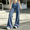 Blue, variant on Women's Grid Pattern Plaid Flare Bootcut Street Sweatpants Elastic Waistband Relaxed Bootcut Silhouette For Weekend Street Hangout And Shopping With Pockets