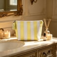 thumbnail image 6 of AuroraX Corduroy Striped Cosmetic Bag Travel Toiletry Bag Pouch Portable Lightweight Compact Zippered Corduroy Seashell Makeup Pouch Yellow, 6 of 6