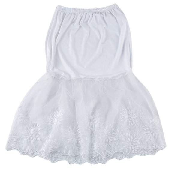 Fashion Women Solid Color Elastic Waist Layered Tiered Sheer Lace Trim Extender A-Line Half Slip Mini Skirt
