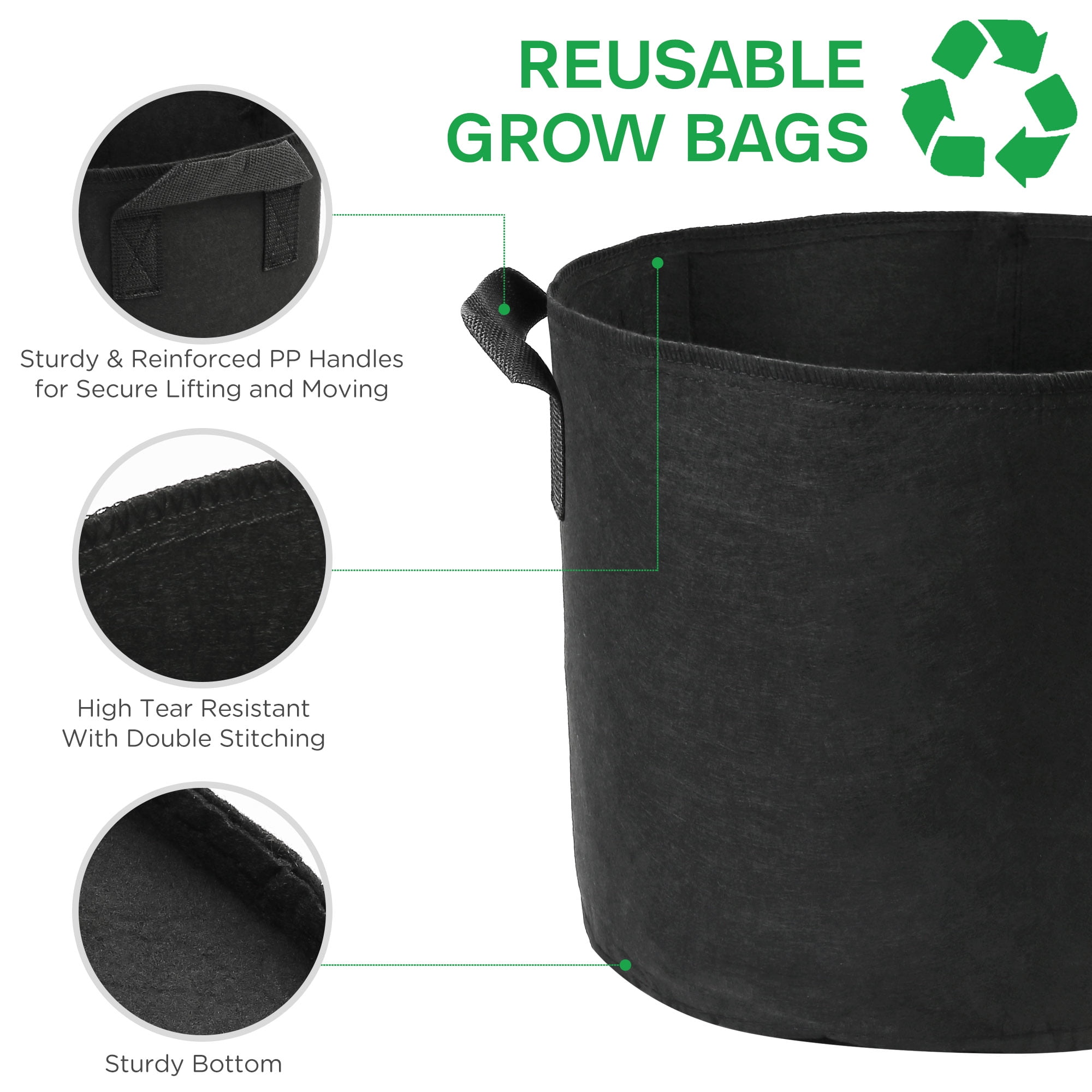 Futone Grow Bags, Potato Planter Bags, Planting Fabric Pots with Handles  and Flap, Garden Bags for Vegetables, Tomatoes, Carrots, Onions (10 Gallon)