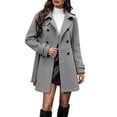 thumbnail image 2 of TGSLY Women's Wool Blend Coat Soft Notched Lapel Double Breasted Button Long Sleeve Jacket Casual Solid Color Mid-Length Belt Winter Outerwear S, 2 of 9