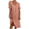 thumbnail image 1 of Liquidation d'Été 2025! Robe pour Femme Grande Taille, Liquidation de Robes d'Été pour Femmes, Combinaison d'Été pour Femme en Coton et Lin à Manches Courtes, Col en V, Manches Courtes, Jupe Longue, 1 of 5
