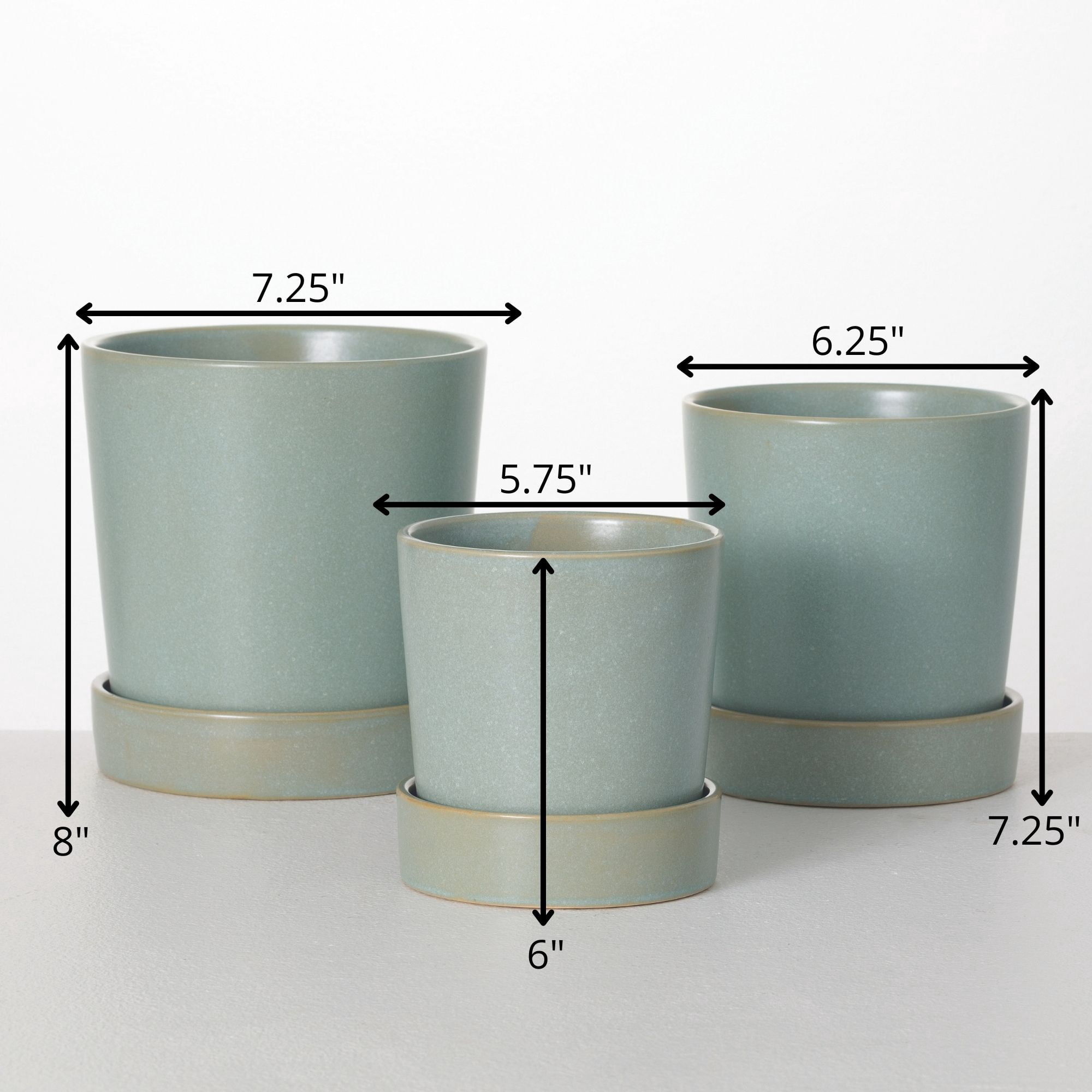 Sullivans 8", 7.25" & 6" Blue Planter With Saucer Set of 3, Ceramic