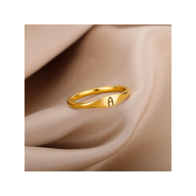 1pc opean And American Style Simple Fashion Gold Stainless Steel Alphabet Ring For Men And Women, Daily Wear