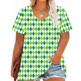 thumbnail image 2 of Tamaño Más Manga Corta Tops para la Impresión de Cuello en V de las Mujeres, Color Sólido Base de Verano Blusa Casual, 2 of 5