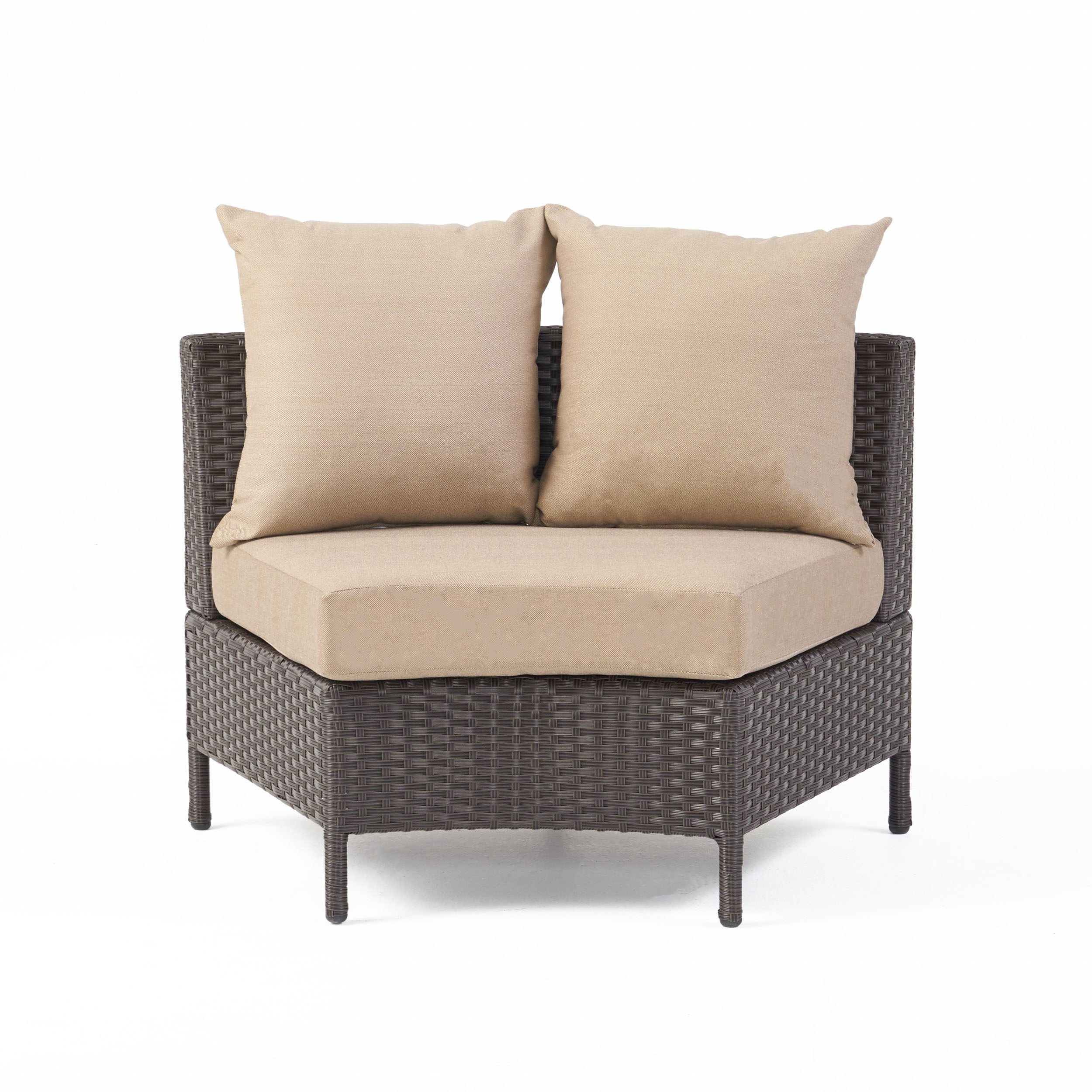 Outdoor Woven Curved Single Sofa, Comfort Relax Seat for Patio Garden, Brown and Beige