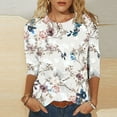 thumbnail image 2 of Pompotops T-shirt à Manches Mi-Longues 3/4 Imprimé Mode Femme Col Rond Haut Décontracté, 2 of 5