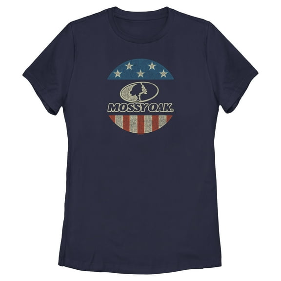 Women's Mossy Oak American Flag Circle Logo  Graphic Tee Navy Blue 2X Large