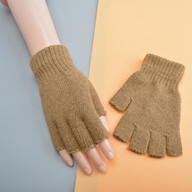 Wool Half Finger Gloves Knitted Solid Color Warm Gloves For Men And Women
