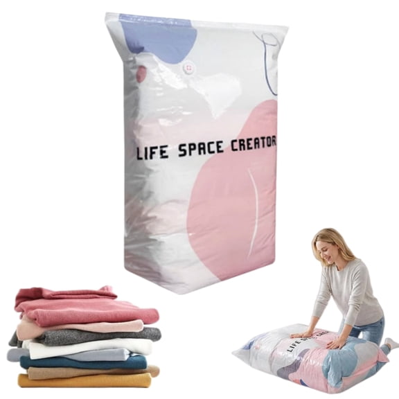 No-Pump Large Vacuum Storage Compression Bags, 2026 New Space Saving Storage Bag For Comforters Off-season Gear, Heavy-Duty Reusable Jumbo Cube Vacuum Seal Bags(1Pcs,L)