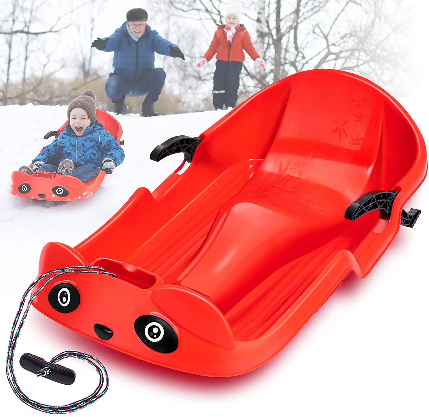 RED Children's Kid's Snow Sledge with Steering brakes Sled Sleigh Winter Fun 