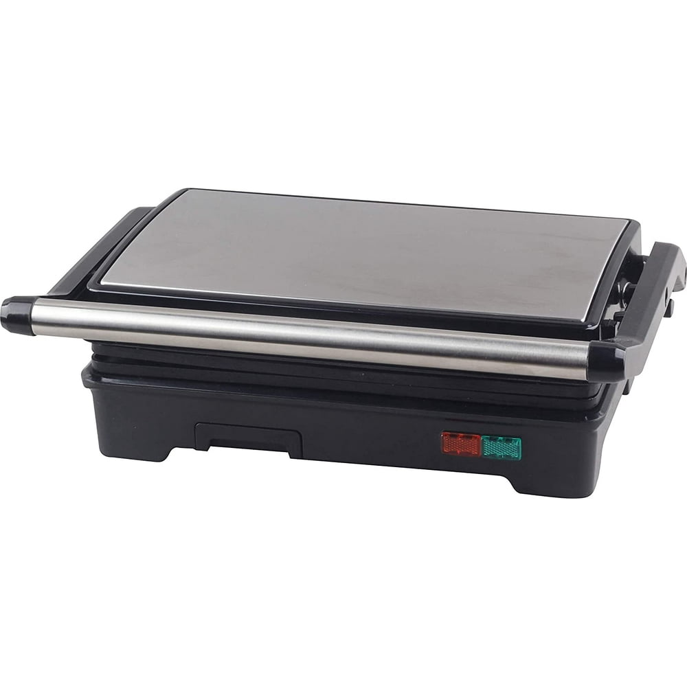 Panini Press Grill and Sandwich Maker 180 Degree Open Ceramic Plates Stainless Steel Finish