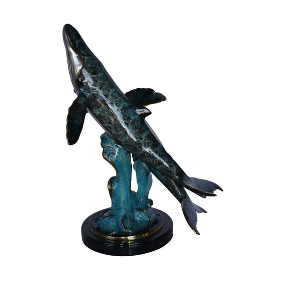 Nifao Pair of Blue Whales Swimming in The Ocean Bronze Statue – Home Decor Sculpture, 21"L x 20"W x 27"H