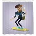thumbnail image 3 of Hipster Shower Curtain, Young Bearded Man in Casual Clothes on a Longboard Talking a Photo Urban Character, Fabric Bathroom Set with Hooks, 69W X 75L Inches Long, Multicolor, by Ambesonne, 3 of 3
