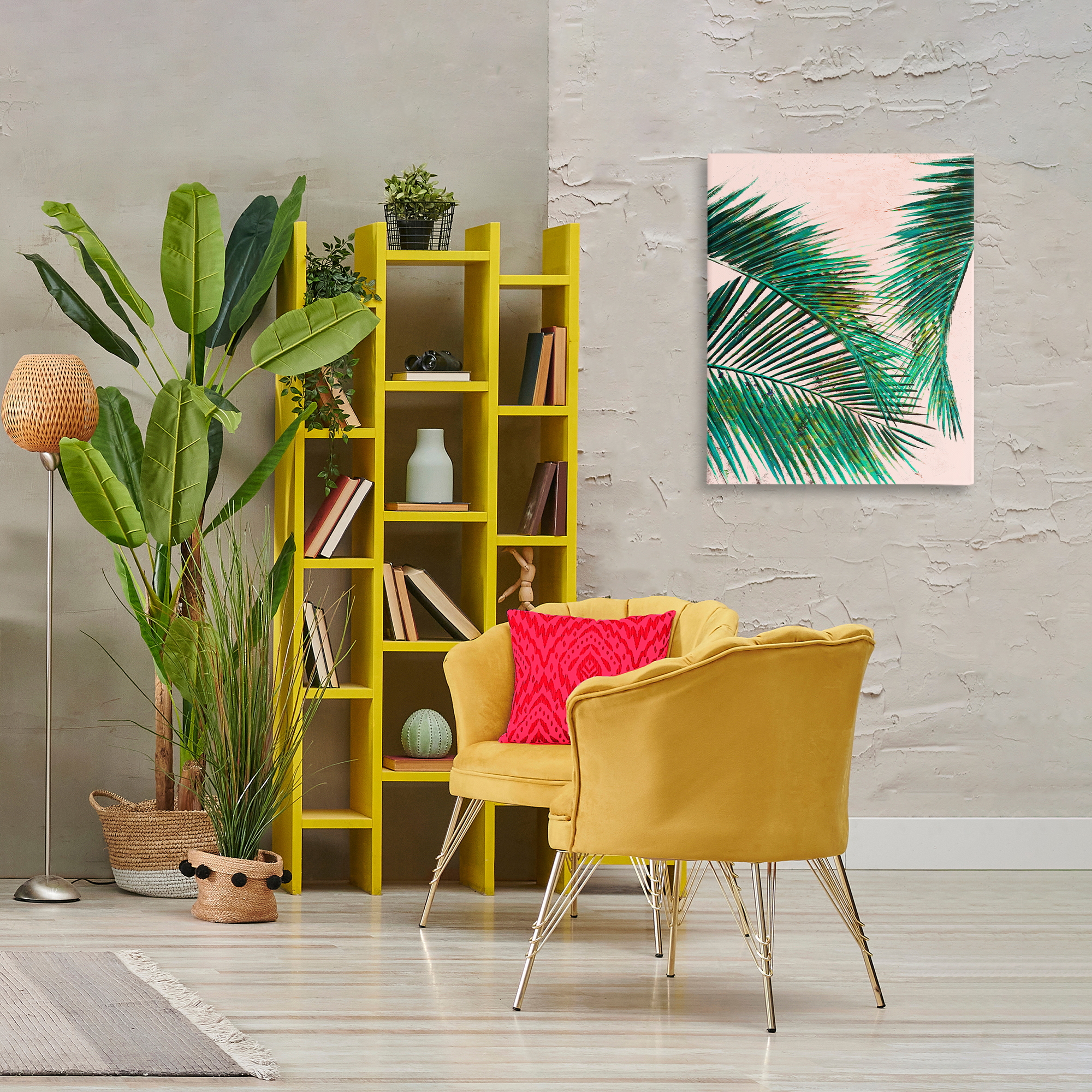 Stupell Industries Flowing Palms on Pink Botanical & Floral Painting Gallery Wrapped Canvas Art Print Wall Art, 24 x 30