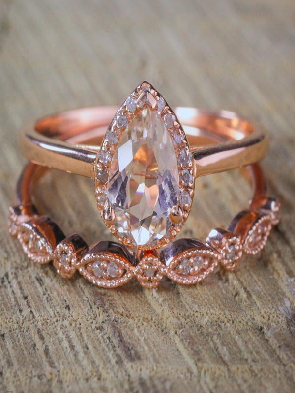 Rose gold pear shaped bridal set Clearance