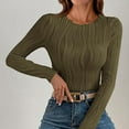 thumbnail image 2 of Women Long Sleeve Round-Neck Blouses Shirts Casual Textured Slim - Fitting Fashion Stretch Knit Top Outfits Fall Clothes Basic Winter Clothing, 2 of 6