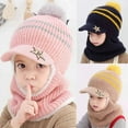 thumbnail image 2 of Winter Kids Plus Fleece Cap Hats Thick Warm Knitted Balaclava Cap for Child Outdoor Girls Boys Face Cover Hairball Bib Mask (Navy,suit for 2-5Years), 2 of 7