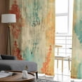 thumbnail image 4 of Orange Teal Red Semi Sheer Curtains 84 Inch Length 2 Panels Set, Boho Ethnic Abstract Splashing Art Sheer Kitchen Curtain Privacy Voile Window Curtain for Living Room Bedroom Rod Pocket Drapes, 4 of 7