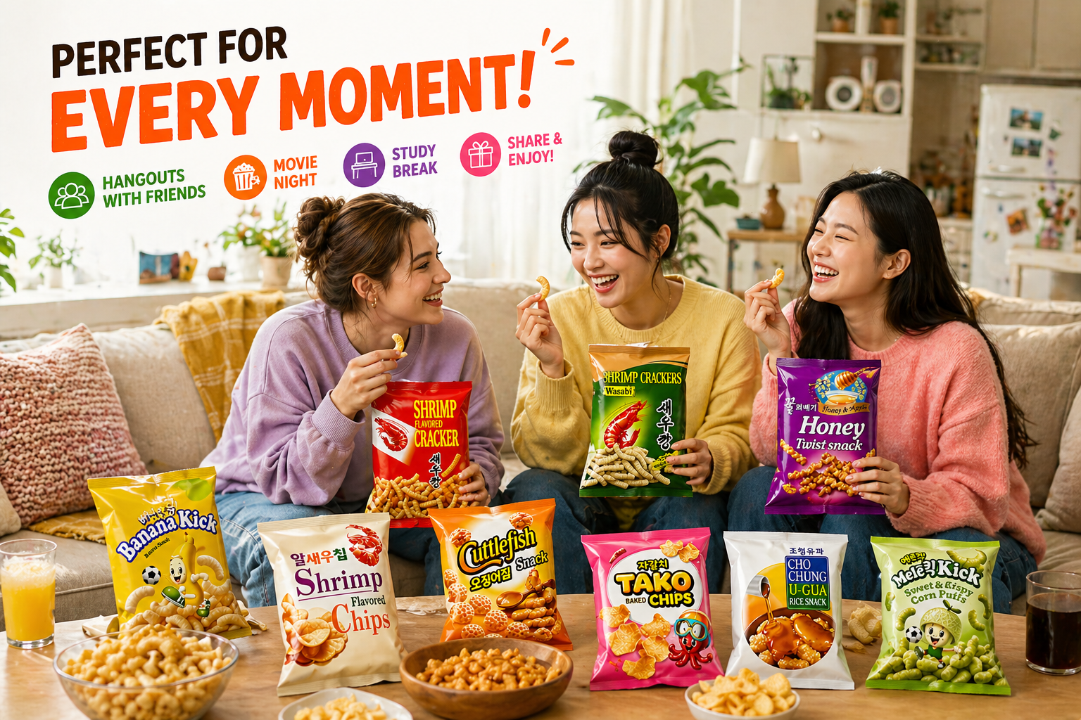 Korean Snack Variety Pack, 9 Count, Assorted Sweet & Savory Snacks, Individual Bags
