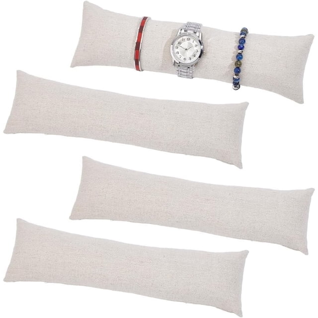 4 almohadas largas para relojes de 11 x 3 pulgadas, de terciopelo, para exhibir relojes, color beige, para guardar pulseras y joyas.