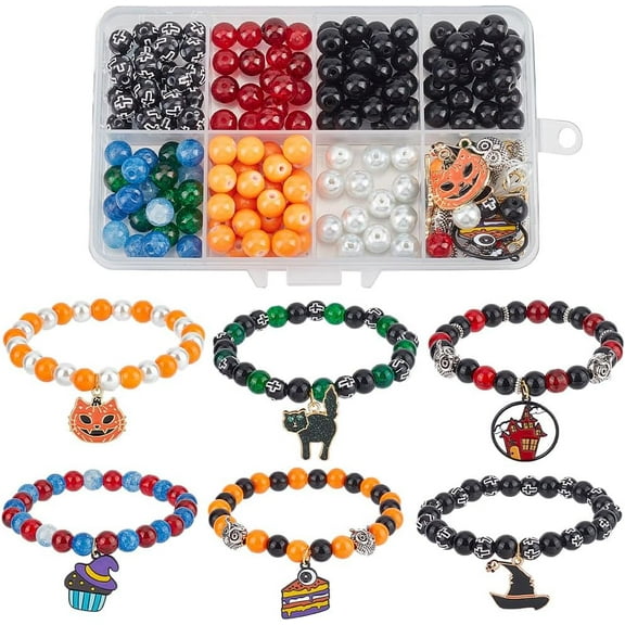 1 Box 6 Set Bracelet Making Kit Bead Magic Hat Charm Pumkin Charms Glass Beads for Jewelry Making Kits Beginners Starter Adults Women DIY Craft Mixed Color