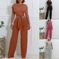 thumbnail image 2 of UPPADA Soft Lounge Set,Women's Fall 2 Piece Outfits Lounge Sets Short Sleeve Belted Crop Tops with Wide Leg Pant Sets Casual Tracksuit Set Comfy Cute Sets Brown,XXL, 2 of 6