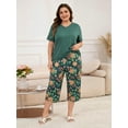 thumbnail image 2 of ValueVibe Plus Size Pajamas for Women Short Sleeve Loungewear Sets 2 Piece Nightwear Floral Sleepwear, Green 4XL, 2 of 9