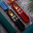 thumbnail image 3 of Ensemble de Vaisselle Portable en Acier Inoxydable 4 Pcs, Lavable au Lave-Vaisselle Réutilisable, Inclut Fourchette Cuillère Baguettes avec Boîte (Noir Doré), 3 of 5