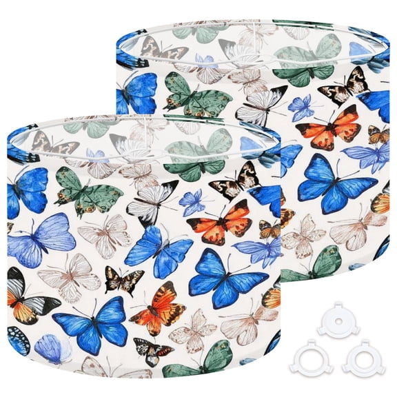 Lamp Shades Set of 2 Easy Assembly Hand drawn watercolor colorful tropical butterflies Drum Lampshades for Table Lamps Floor Lamps Pendant Light 13"x13"x10" Replacement Lamp Shade
