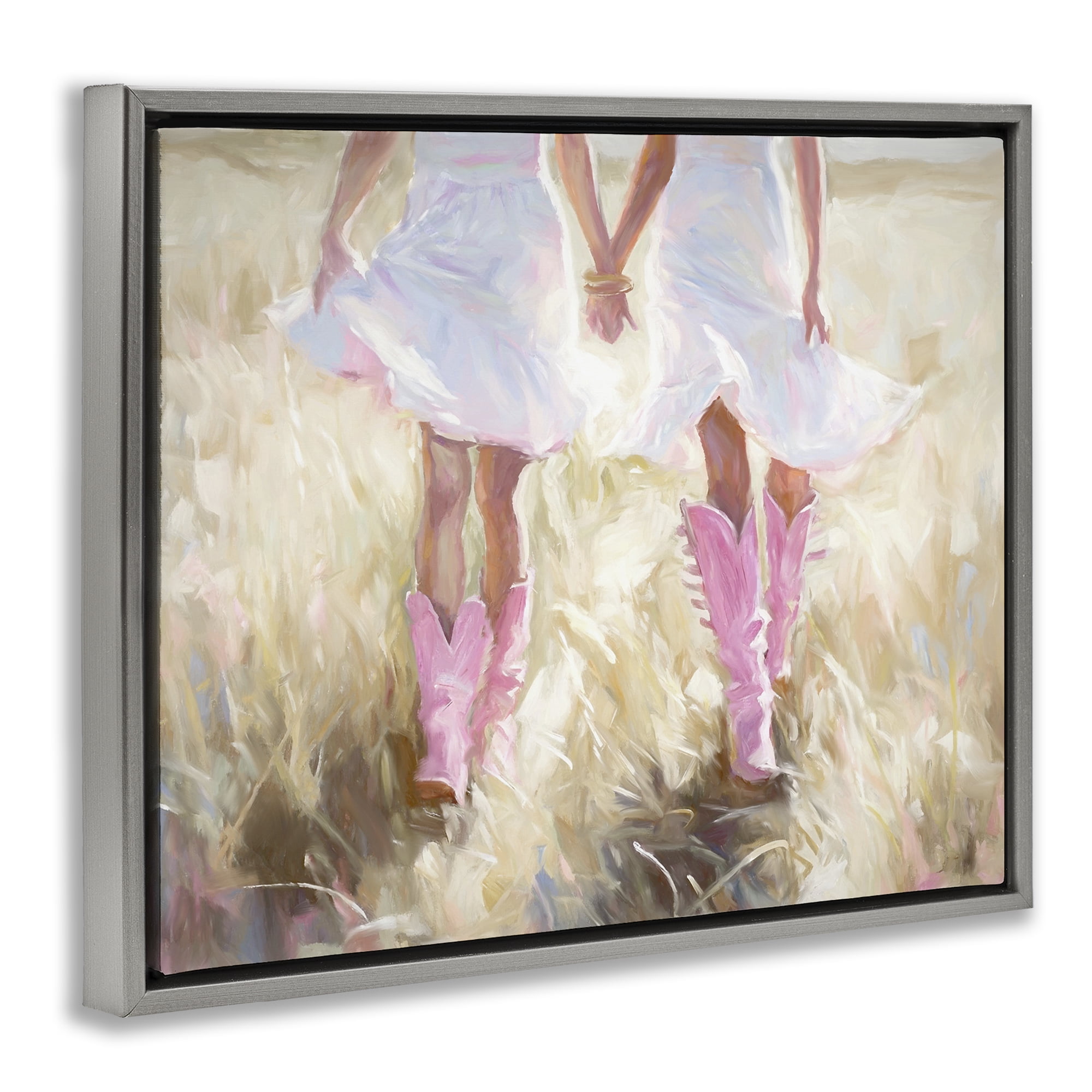 Stupell Industries Cowgirl Best Friends Novelty Painting Gray Floater Framed Canvas Art Print Wall Art, 21 x 17