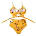 thumbnail image 2 of Women's Floral Print Bikini Set Cross Back High Waisted String Two Piece Swimsuit Sexy Beach Bathing Suit for Vacation Summer Pool Party,Yellow,XL, 2 of 9