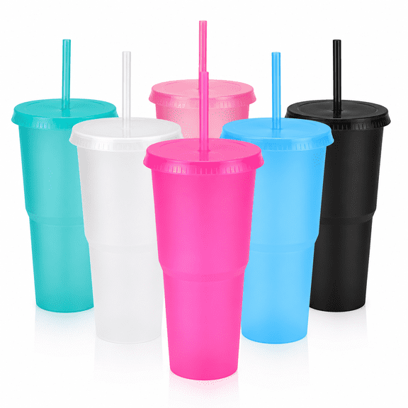 30 oz Plastic Tumblers with Lids and Straws, 6 Pack Reusable Large Cold Drink Cups for Iced Coffee, Water & Smoothies, Cute Summer Tumblers for Travel, Pool, Beach & Daily Use