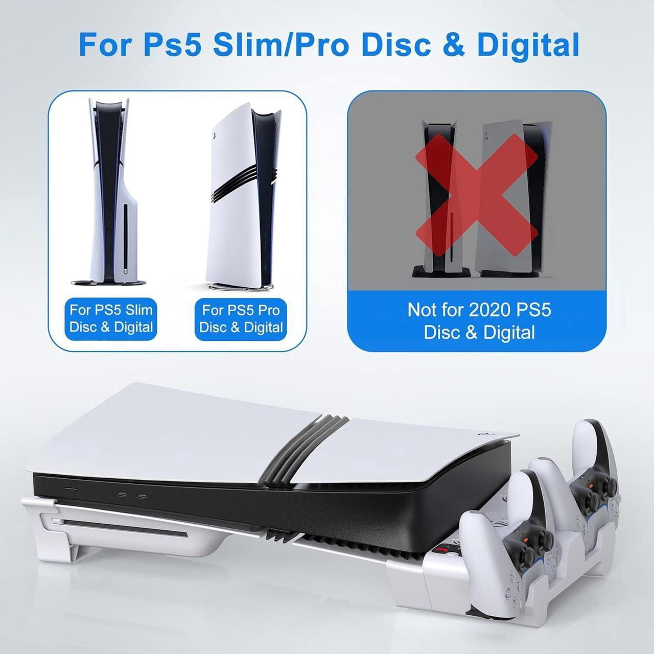 Horizontal Cooling Station for PS5 Slim/Pro Disc/Digital Edition with Controller Charger, 3-Level Cooling Fan Station Stand for PlayStation 5 Slim/Pro Console (NOT Fit 2020 PS5)