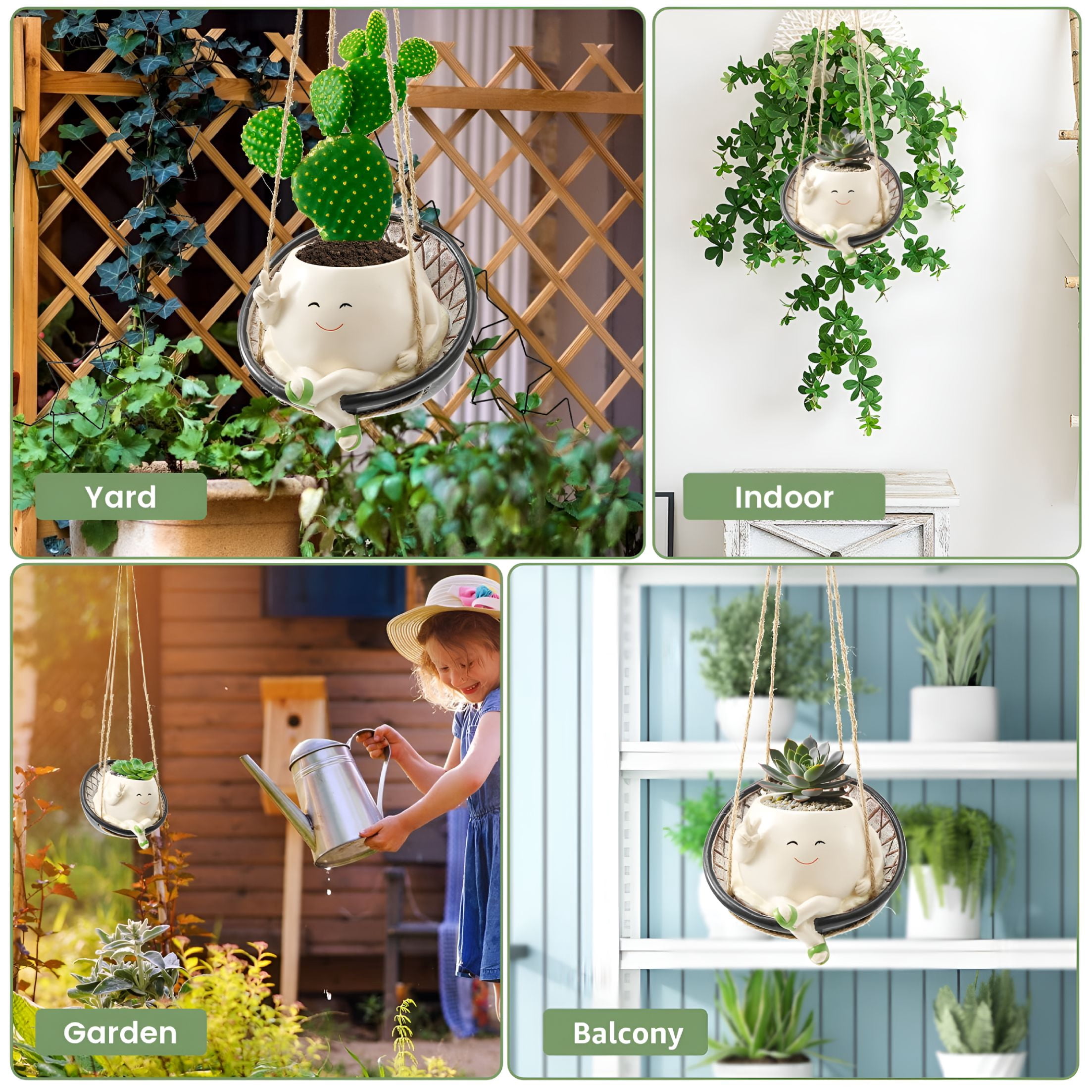 ACDANC Swing Planter Pot Smile Face Swing Flowers Pot Cute Hanging Swing Planter Resin Swing Plant Pot for Indoor Outdoor Resin Hanging Planter Pots for Succulents Pearls 14.3 × 13.5 × 10.8cm