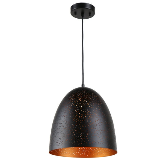 Lighting IRONCLAD Farmhouse 1 Light Textured Black & Gold Mini Ceiling Pendant 12" Wide