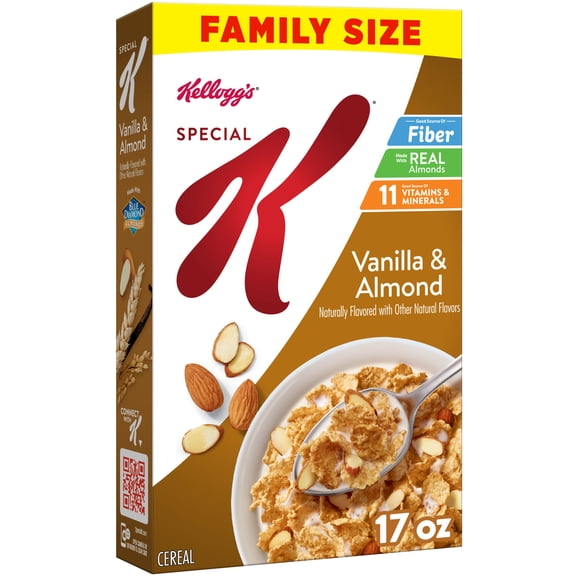 Kellogg's Special K Vanilla and Almond Breakfast Cereal, Good Source of Fiber, Family Size, 17 oz