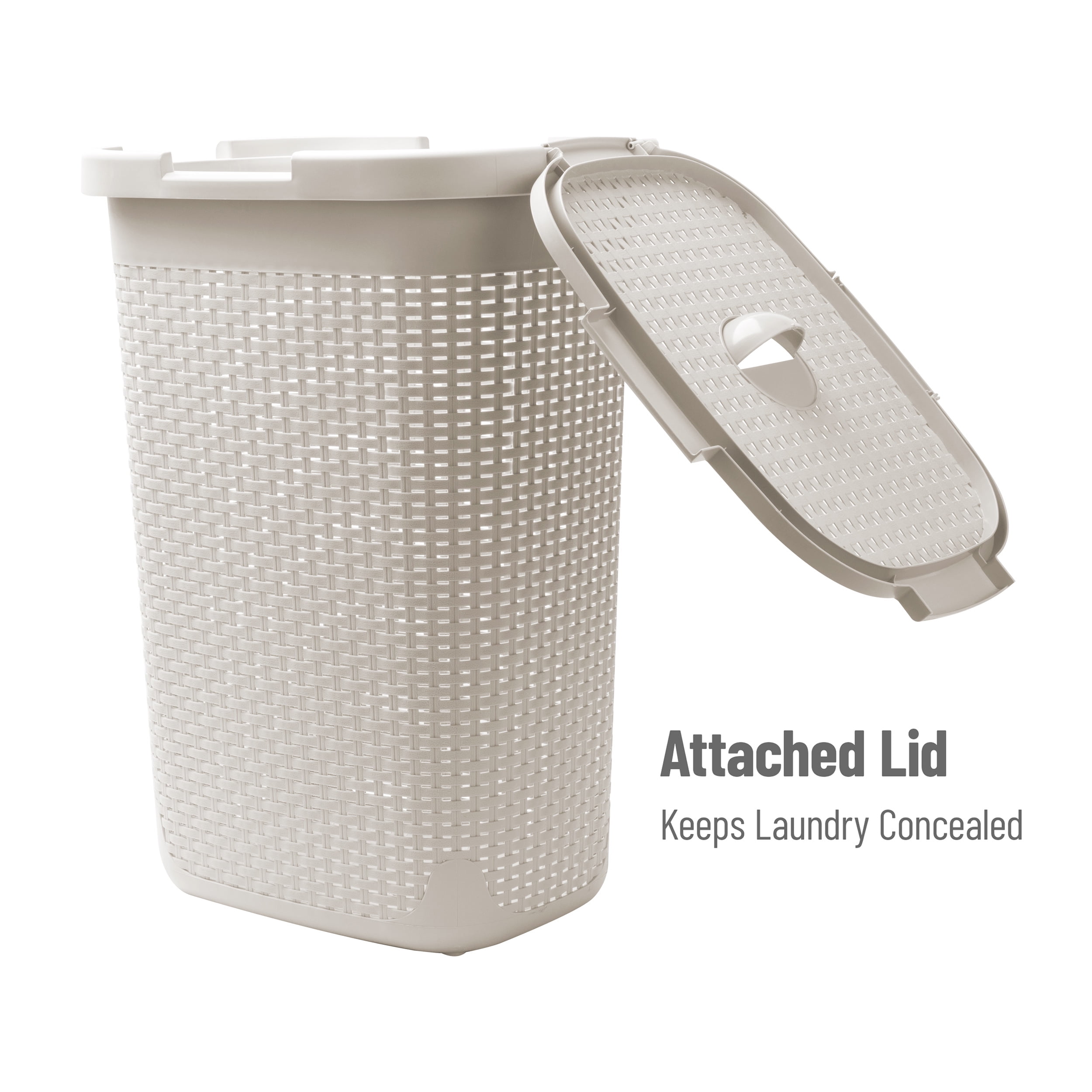 Mind Reader 60L Slim Laundry Hamper Clothes Basket, Lid, Plastic, 17.65"L x 13.75"W x 24.15"H, Ivory