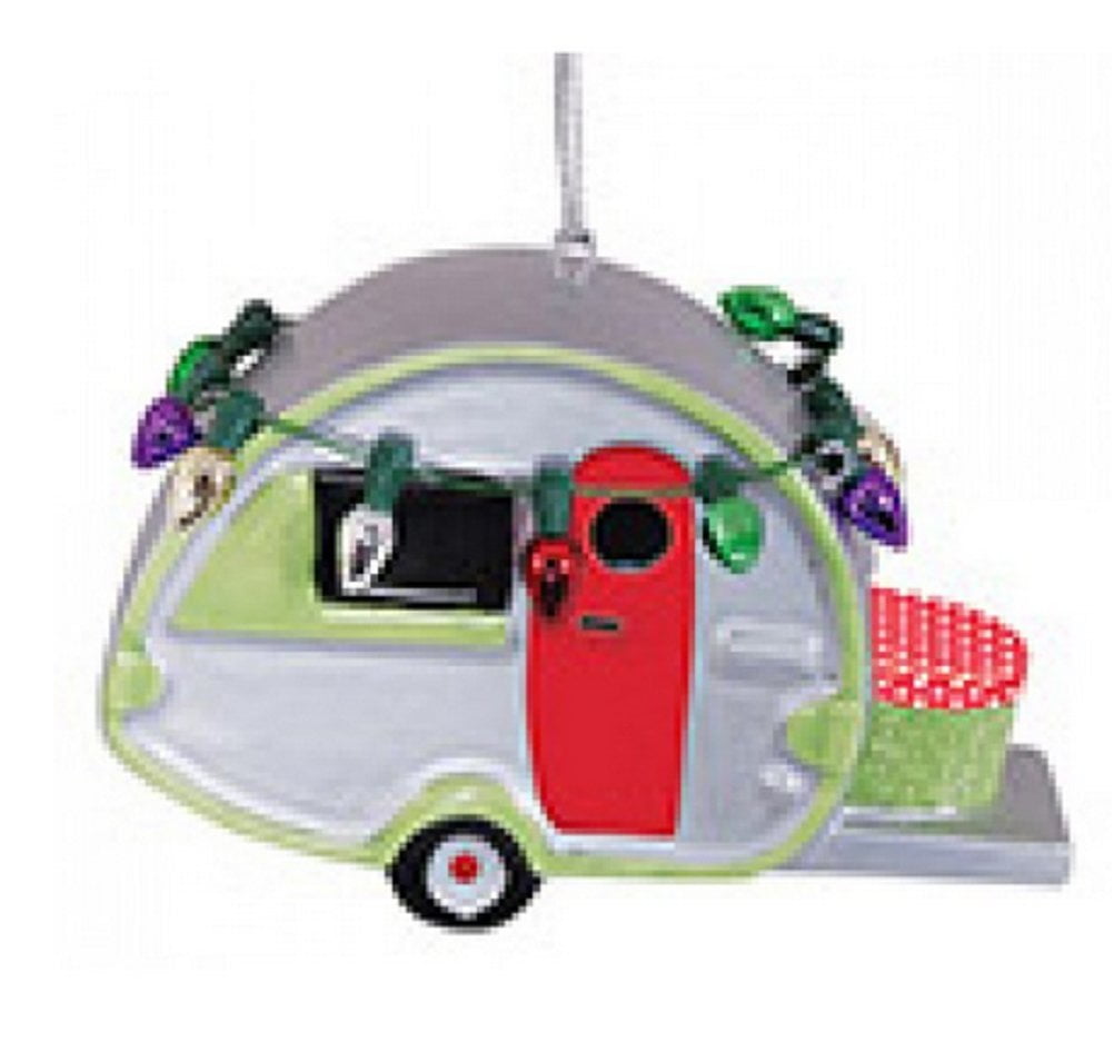 Ceramic Teardrop Camper Travel Trailer Christmas Ornament with Lights