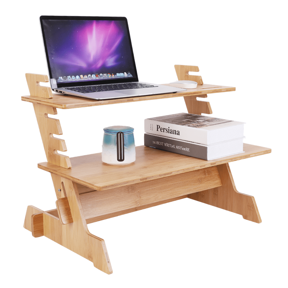 MarketLane Bamboo Standing Monitor Stand Desk Convertor Riser for Monitor Adjustable Height Standup Desk Top Laptop Workstation with Phone Headset Holder