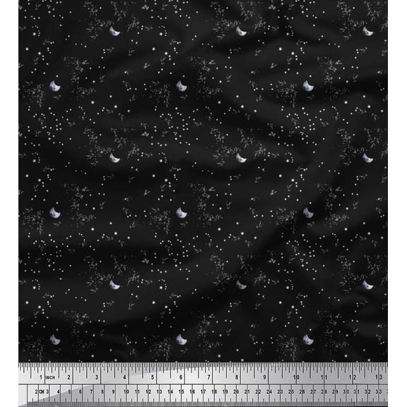 Soimoi Modal Satin Fabric Star & Crescent Moon Shirting Fabric Prints by Yard 42 Inch Wide