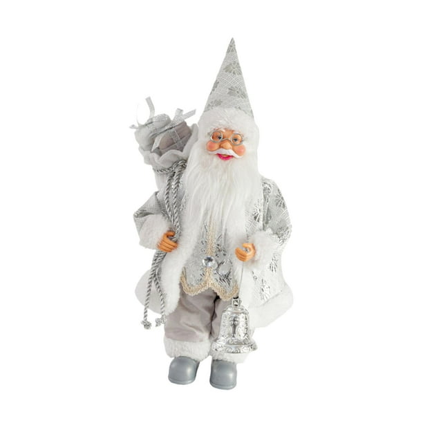 Colección de adornos de escritorio de figuras de Papá Noel de Navidad Figura de Papá Noel de pie Papá Noel Sostenga la campana de plata