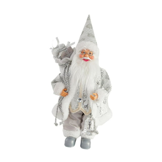 Colección de adornos de figuras de Papá Noel navideño Figura de Papá Noel de pie para Sostenga la campana de plata