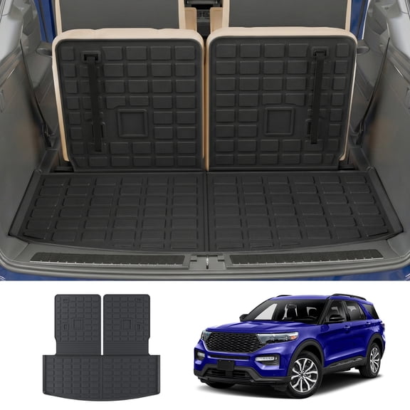 Rongtaod Tpe All Weather Trunk Cargo Liner with Backrest Mat, Fits Ford Explorer 20-26 6&7 Seater, Waterproof Non-Slip