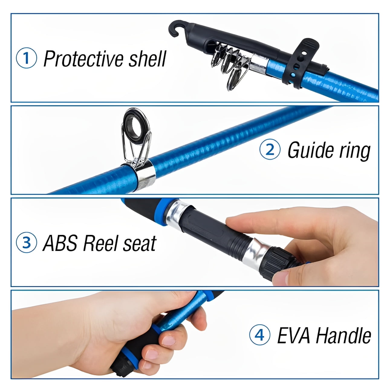 Fishing Rod and Reel Combo, 70 Inch Telescopic Casting Rod Pole with Spincast Reel, Tackle Box and Hooks Lures Swivels Carry Bag, Portable Fishing Gear Set for Beginners, Blue