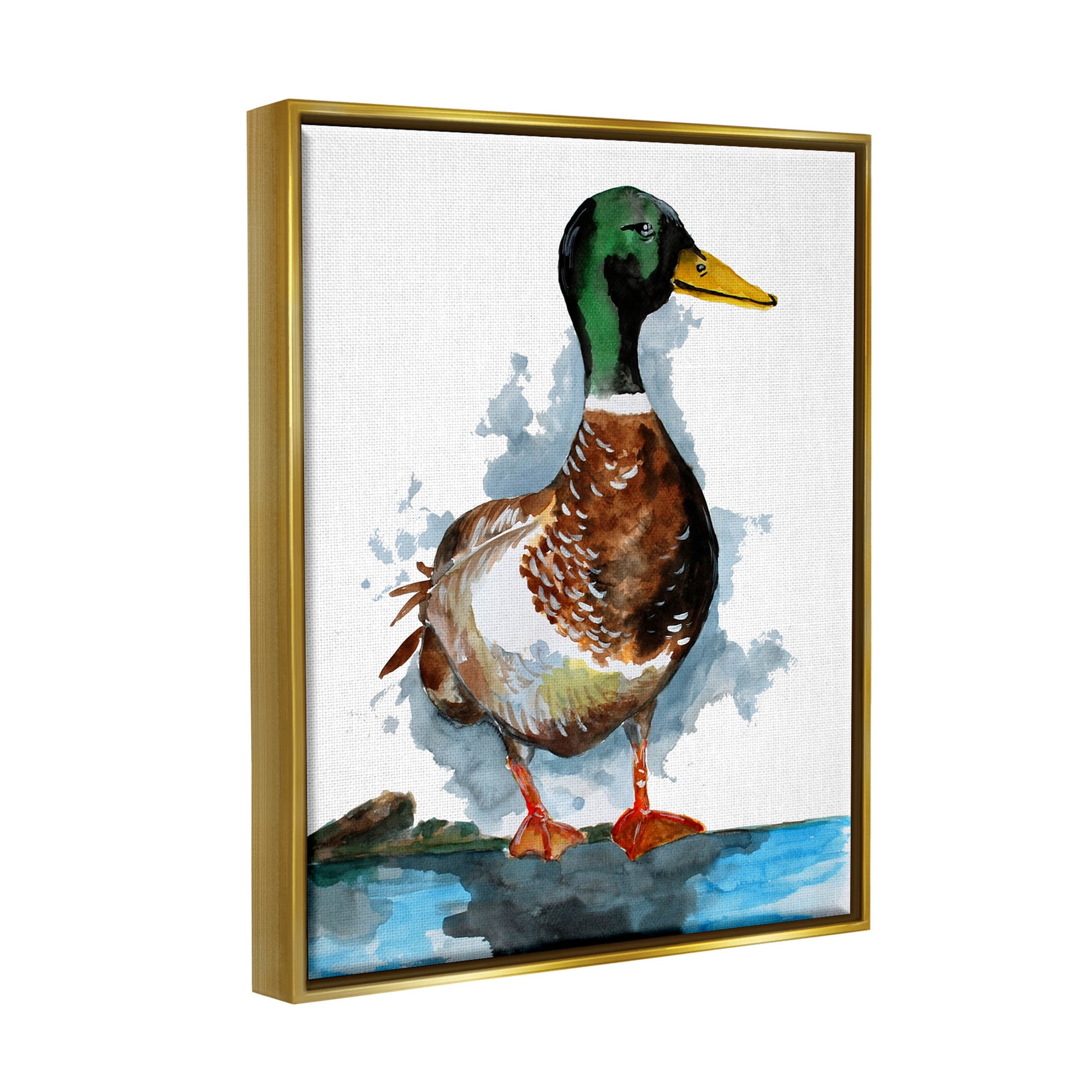 Mallard Duck Water's Edge Animals & Insects Graphic Art Metallic Gold Framed Art Print Wall Art