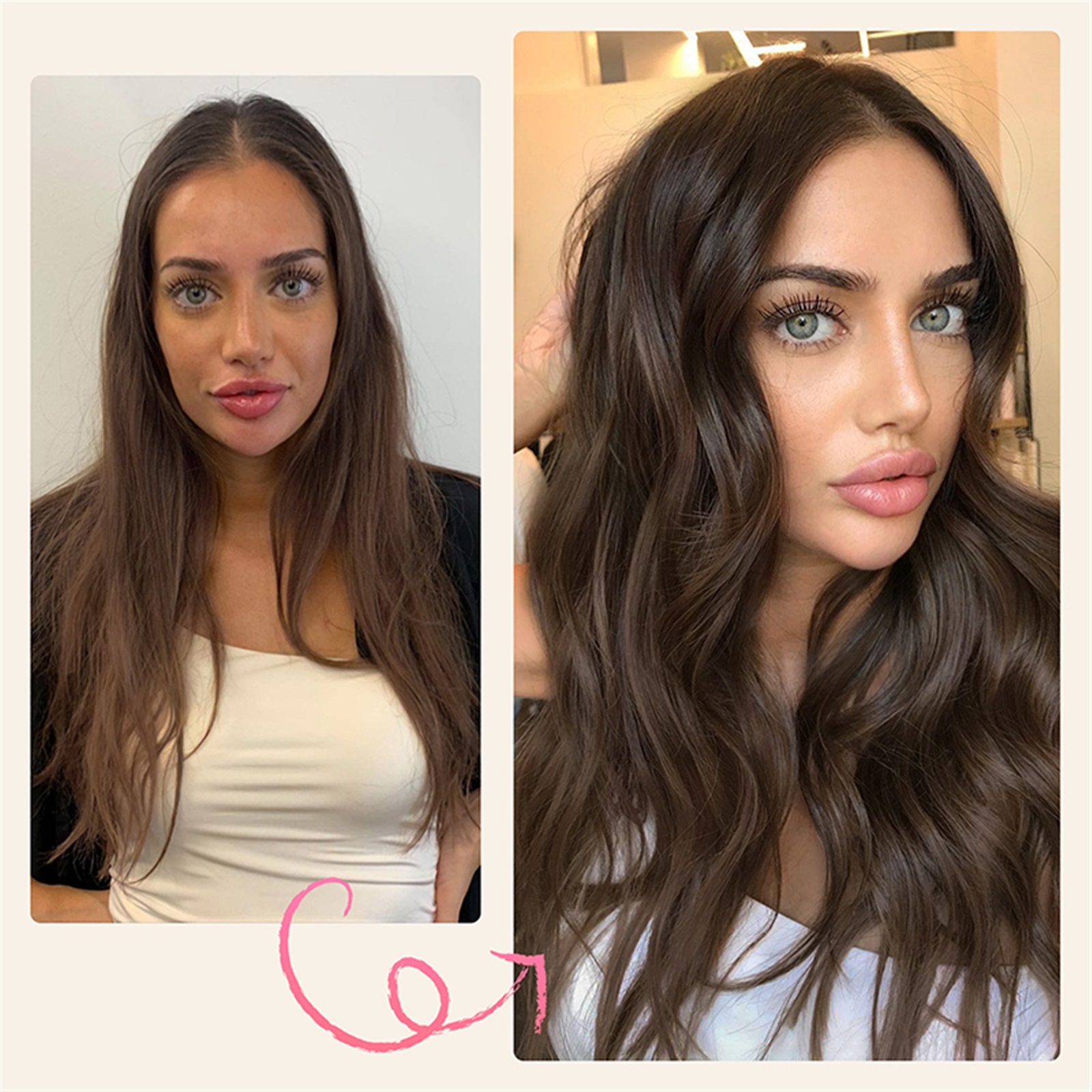 Clip in Synthetic Hair Extensions Long Wavy 6PCS Thick Hairpieces Natural Wavy Brown Hair Piece Double Weft Natural Hair Extensions 22Inch for Women